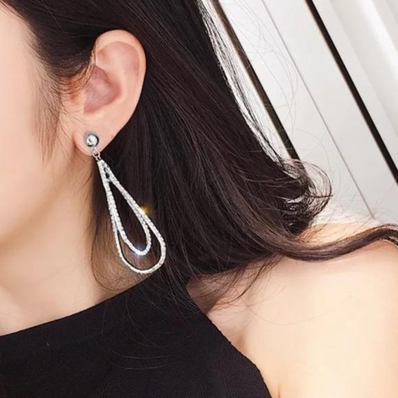 NEW Sterling Silver Diamond Long Drop Earrings - Picture 4 of 6